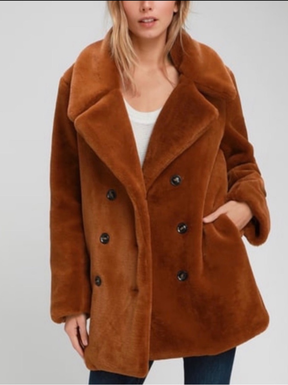 NWT Avante brown faux fur double breasted coat